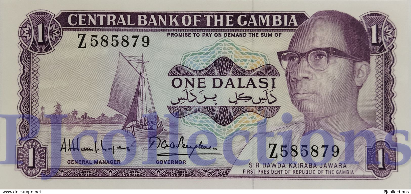 GAMBIA 1 DALASI 1971/87 PICK 4g UNC REPLACEMENT PREFIX "Z" - Gambie