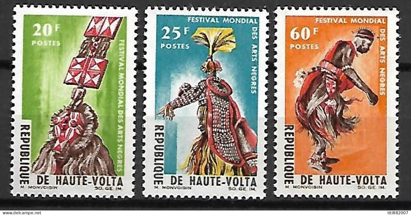 HAUTE  VOLTA    -  1966.  Y&T N° 156 à 158 *.   Arts Nègres.  Danses  /  Masques. - Alto Volta (1958-1984)