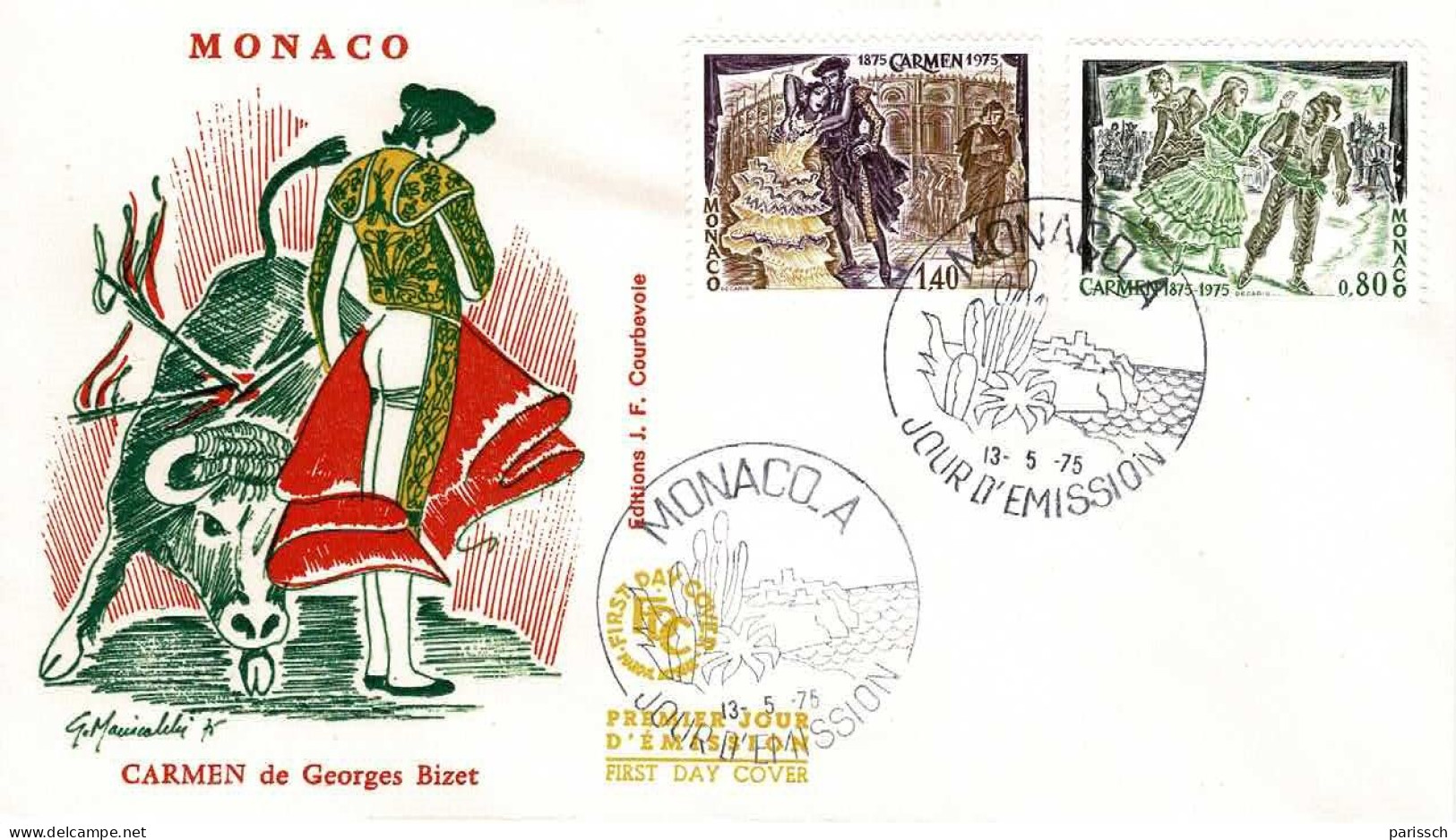 Enveloppe 1er Jour - Carmen De Georges Bizet, Taureau, Torero, Cape - 1975 - MONACO - Lettres & Documents