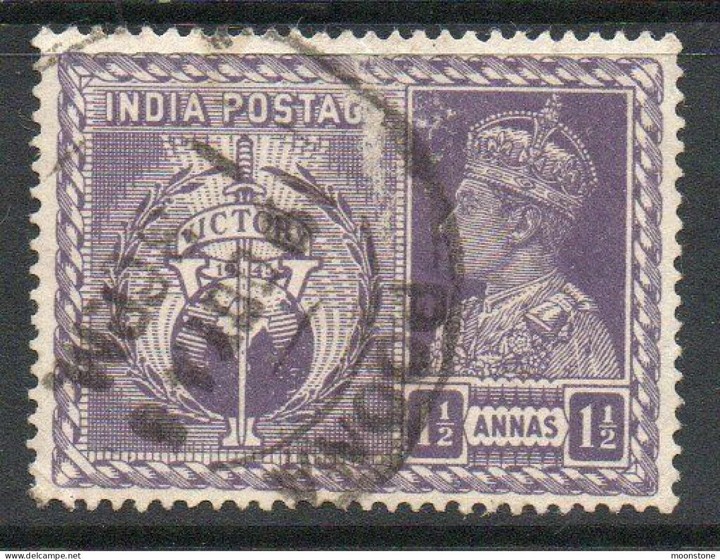 India 1946 GVI Victory 1½ Annas Dull Violet, Wmk. Multiple Star, Used, SG 279 (E) - 1936-47 King George VI
