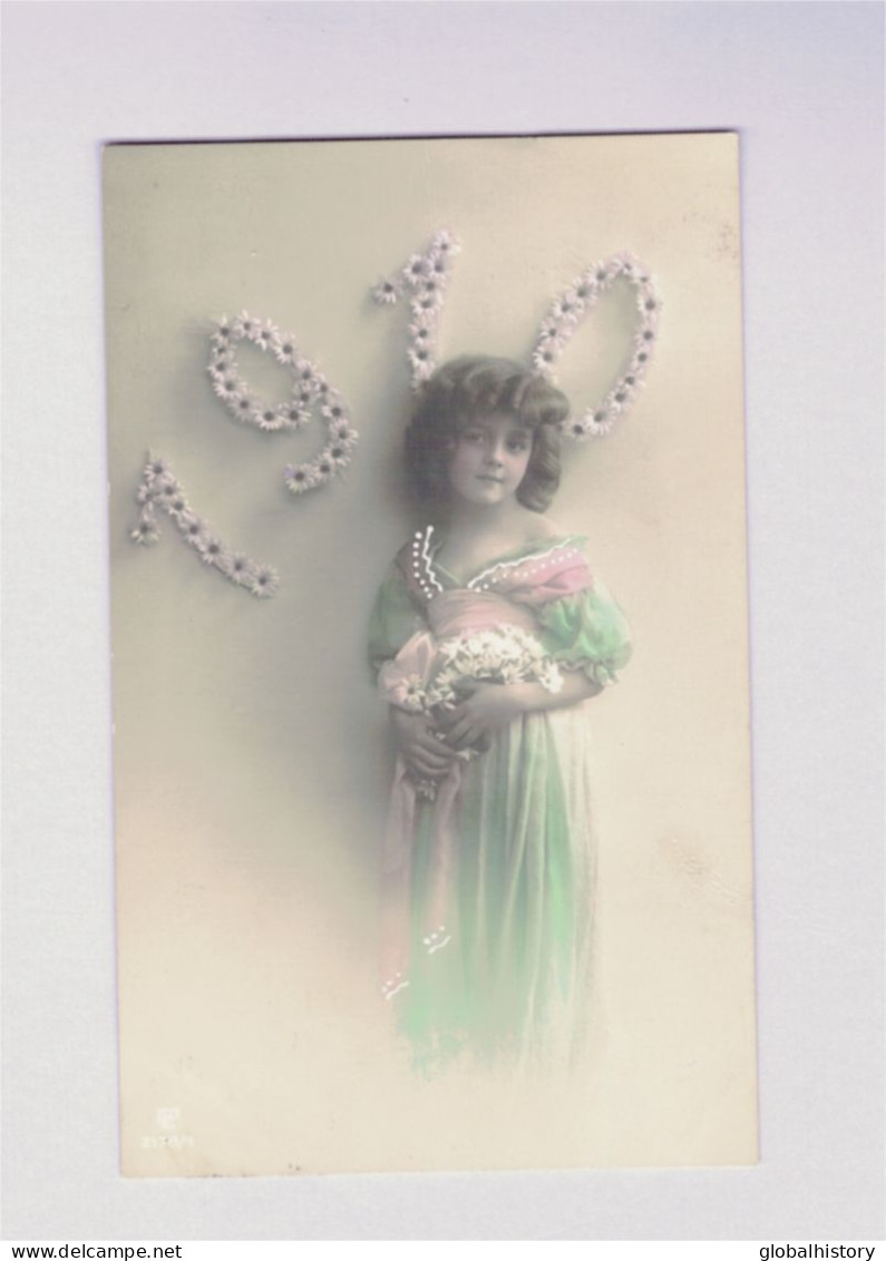 XB1238 JEUNE FILLE, ENFANT, GIRL , FAMOUS GRETE REINWALD YEARDATE 1910 RPPC HAND. COL - Portraits