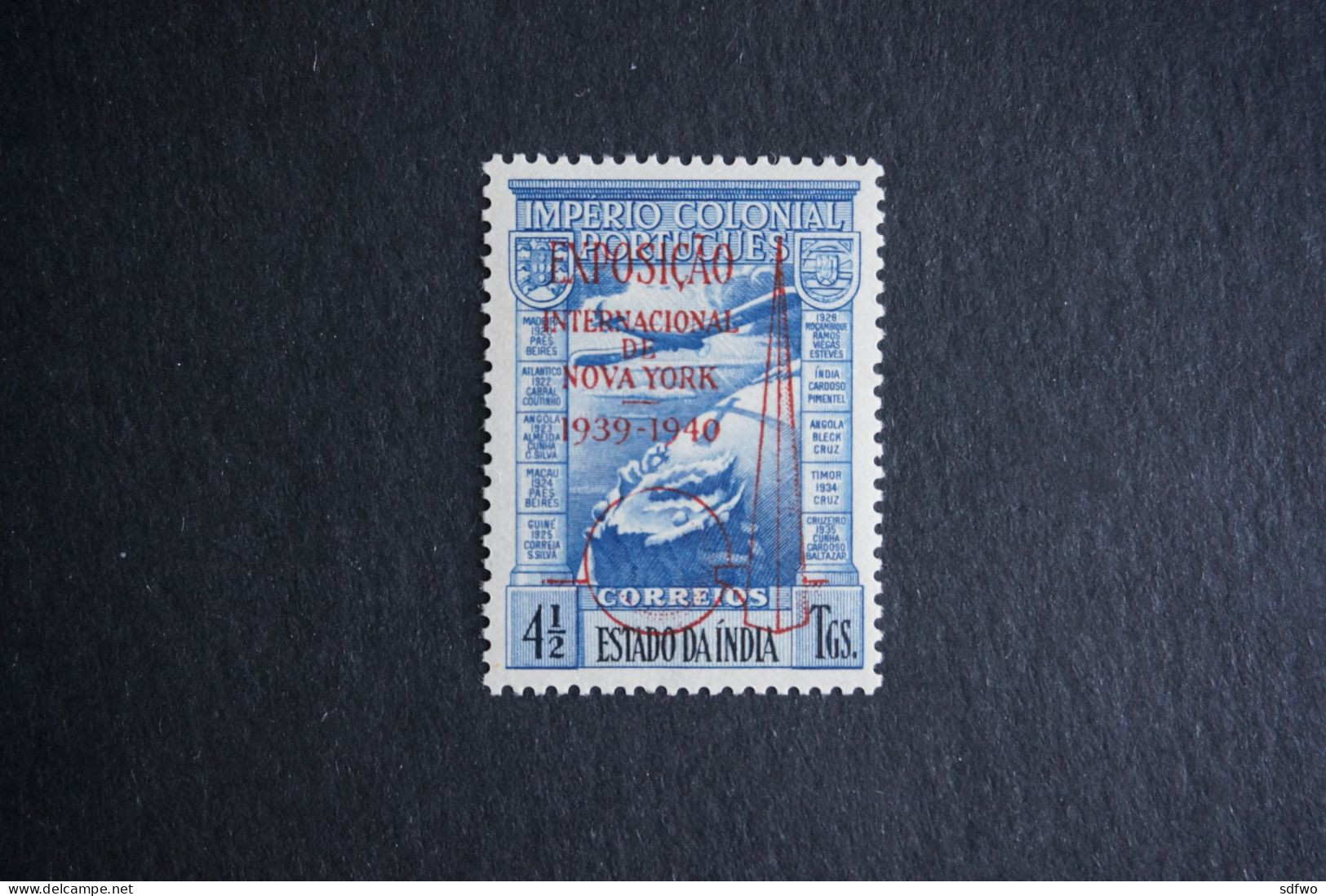 (T2) Portuguese India - 1938 AIR MAIL N.Y. EXPO 4½ Tgs - MNH (Signed) - India Portuguesa