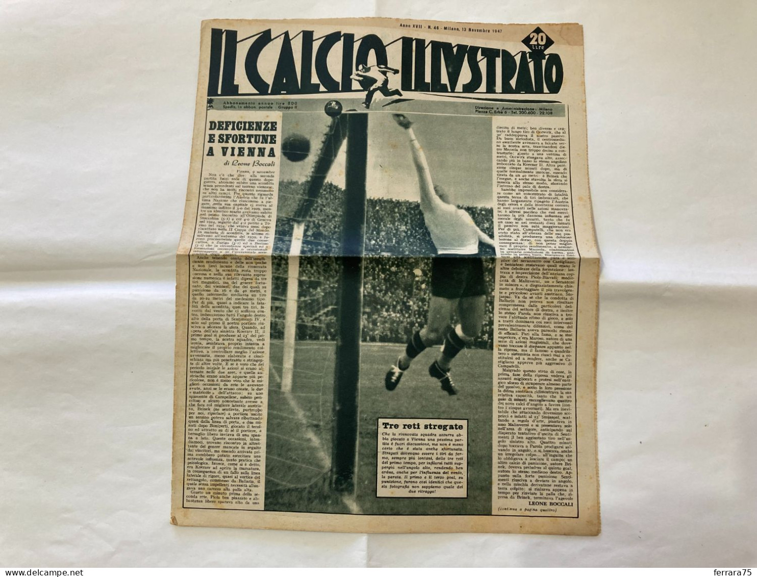 IL CALCIO ILLUSTRATO LA NAZIONALE- ITALIA-AUSTRIA N.46 1947. - Sport