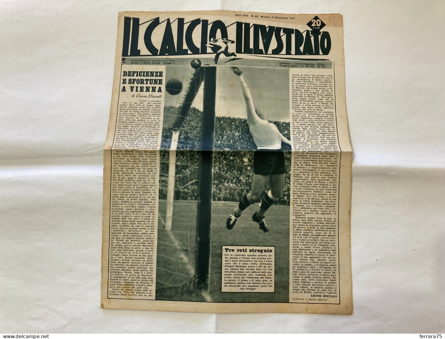 IL CALCIO ILLUSTRATO LA NAZIONALE- ITALIA-AUSTRIA N.46 1947. - Deportes