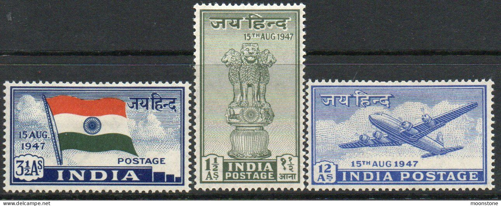India 1947 Independence Set Of 3, Wmk. Multiple Star, Hinged Mint, SG 301/3 (E) - Unused Stamps