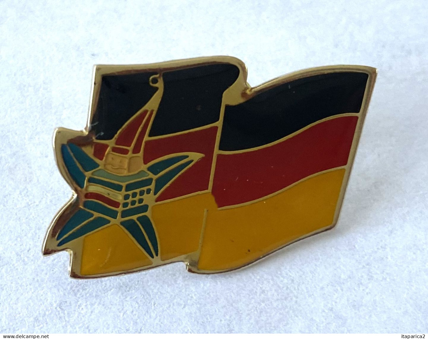 PINS SPORTS JEUX OLYMPIQUES ALBERTVILLE 92  MASCOTTE ET DRAPEAU ALLEMAGNE  / 33NAT - Jeux Olympiques