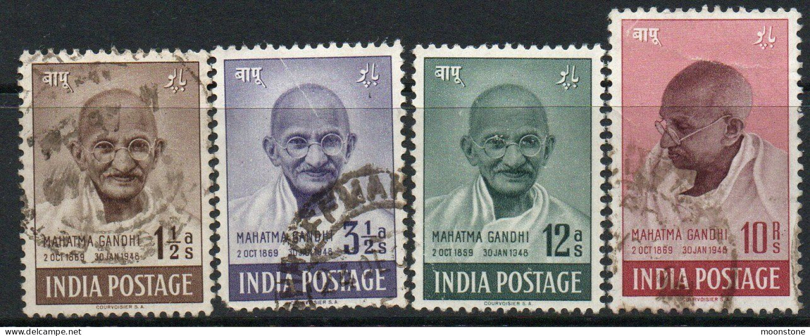India 1948 1st Anniversary Of Independence, Mahatma Gandhi Set Of 4, Wmk. Multiple Star, Used, SG 305/8 (E) - Gebruikt