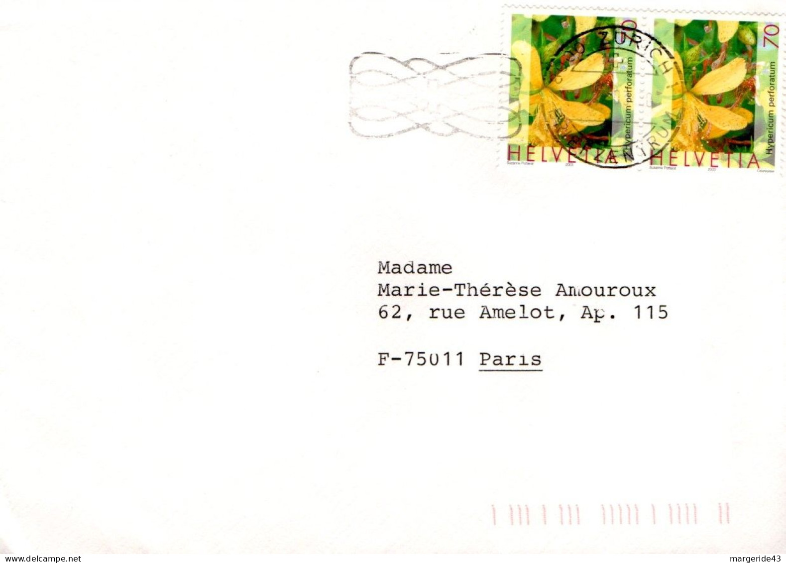 SUISSE LETTRE DE ZURICH POUR LA FRANCE 2003 - Storia Postale