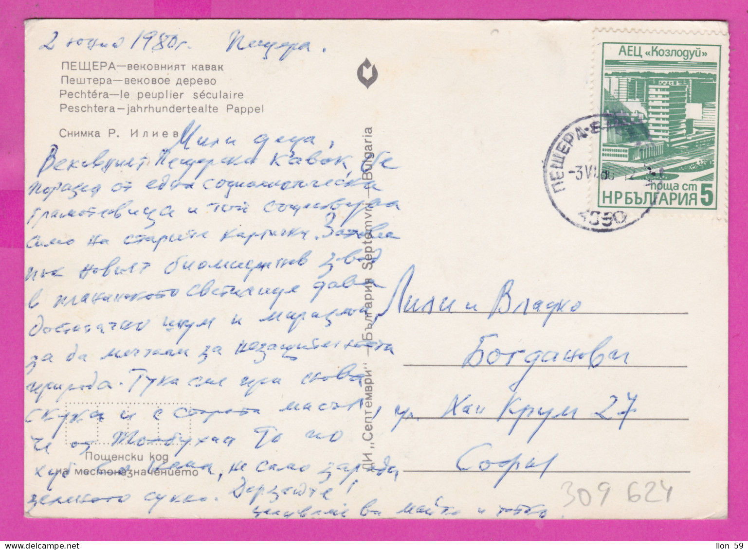 309624 / Bulgaria - Peshtera Town - The Century-old Kawak Tree PC 1980 USED - 5 St. Kozloduy Nuclear Power Plant  - Lettres & Documents