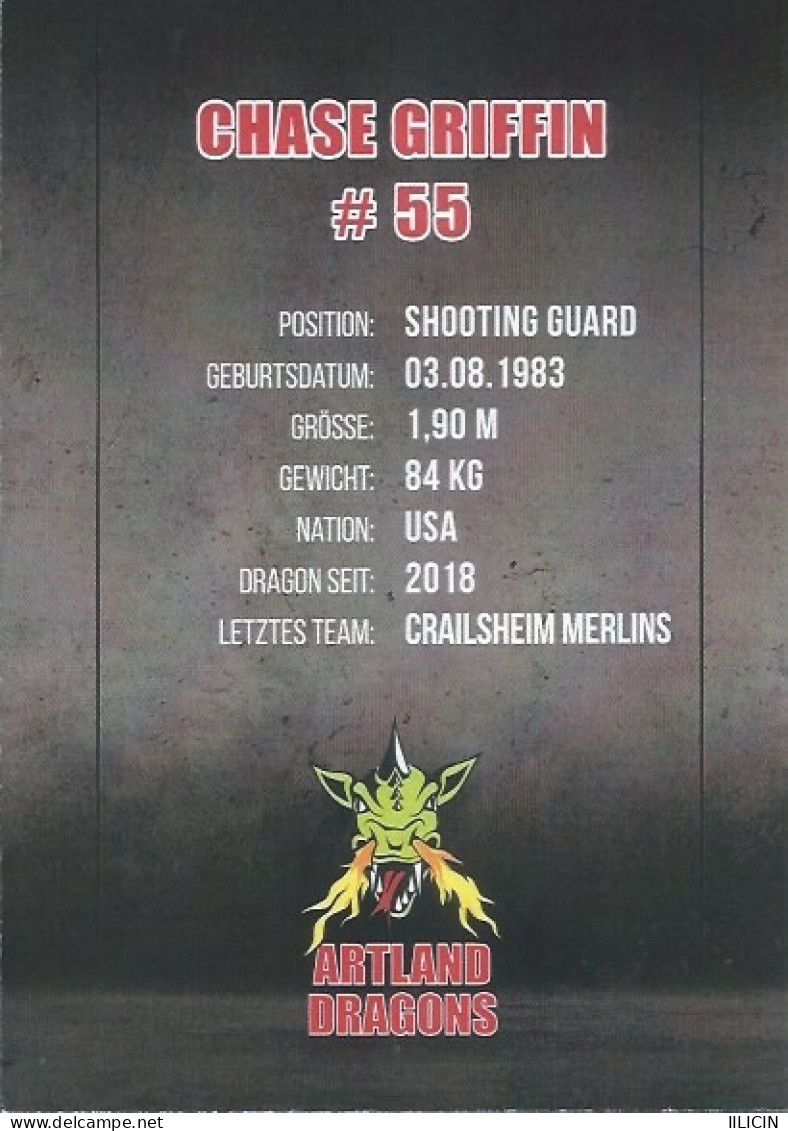 Trading Cards KK000635 - Basketball Germany Artland Dragons Quakenbrück 10.5cm X 15cm HANDWRITTEN SIGNED: Chase Griffin - Abbigliamento, Souvenirs & Varie