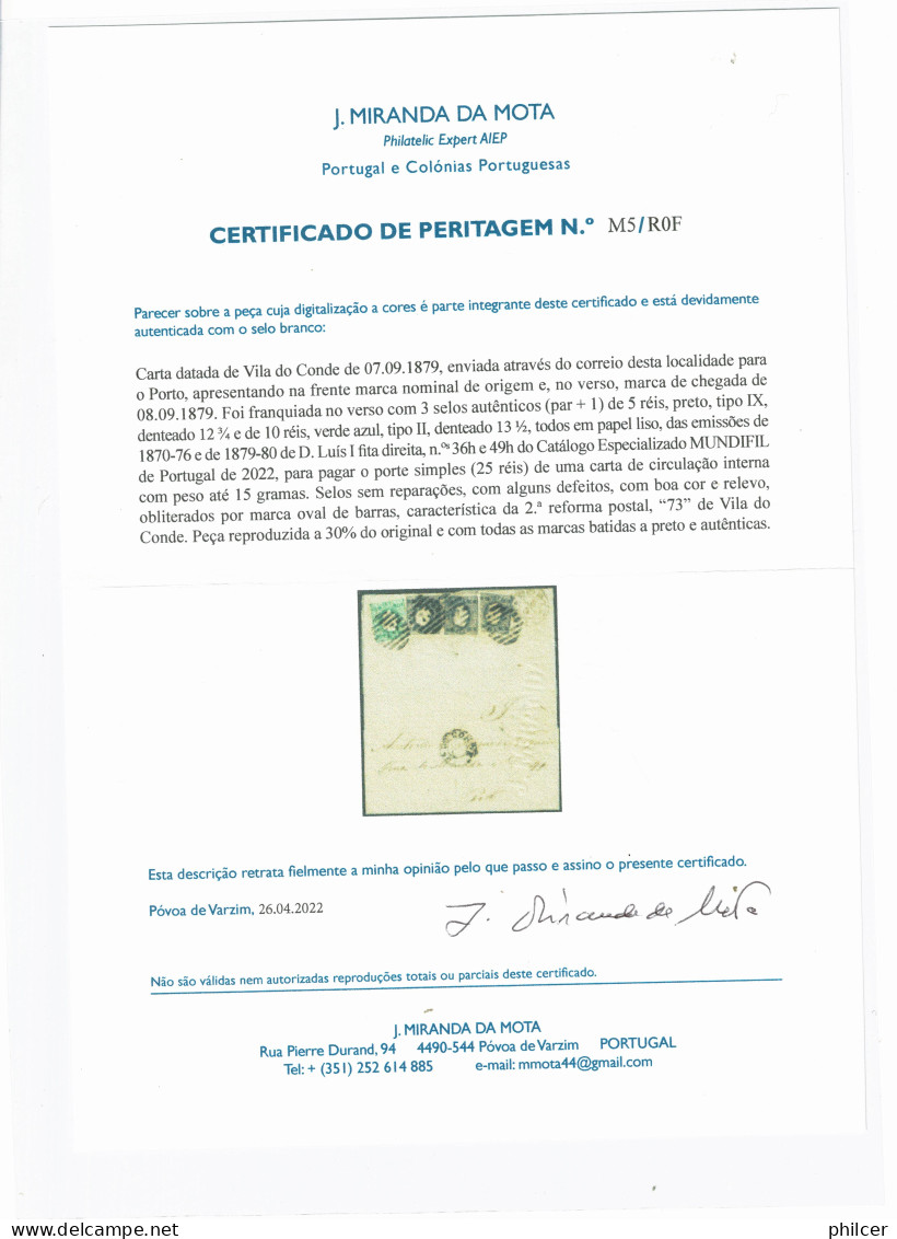 Portugal, 1879, # 36h Dent. 12 3/4, Tipo IX, Para O Porto - Lettres & Documents