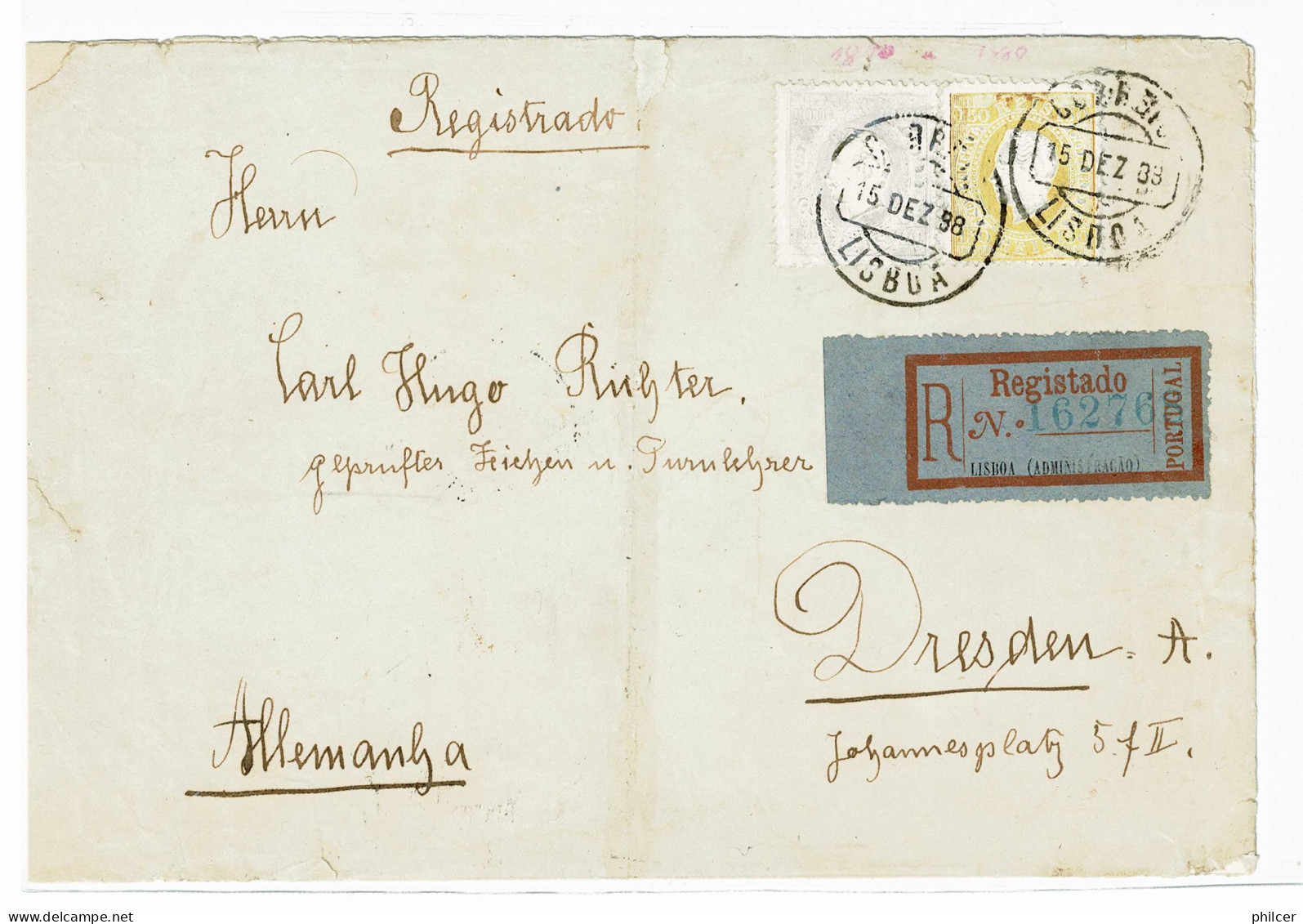 Portugal, 1898, # 43 Dent. 12 3/4, For Dresden - Cartas & Documentos