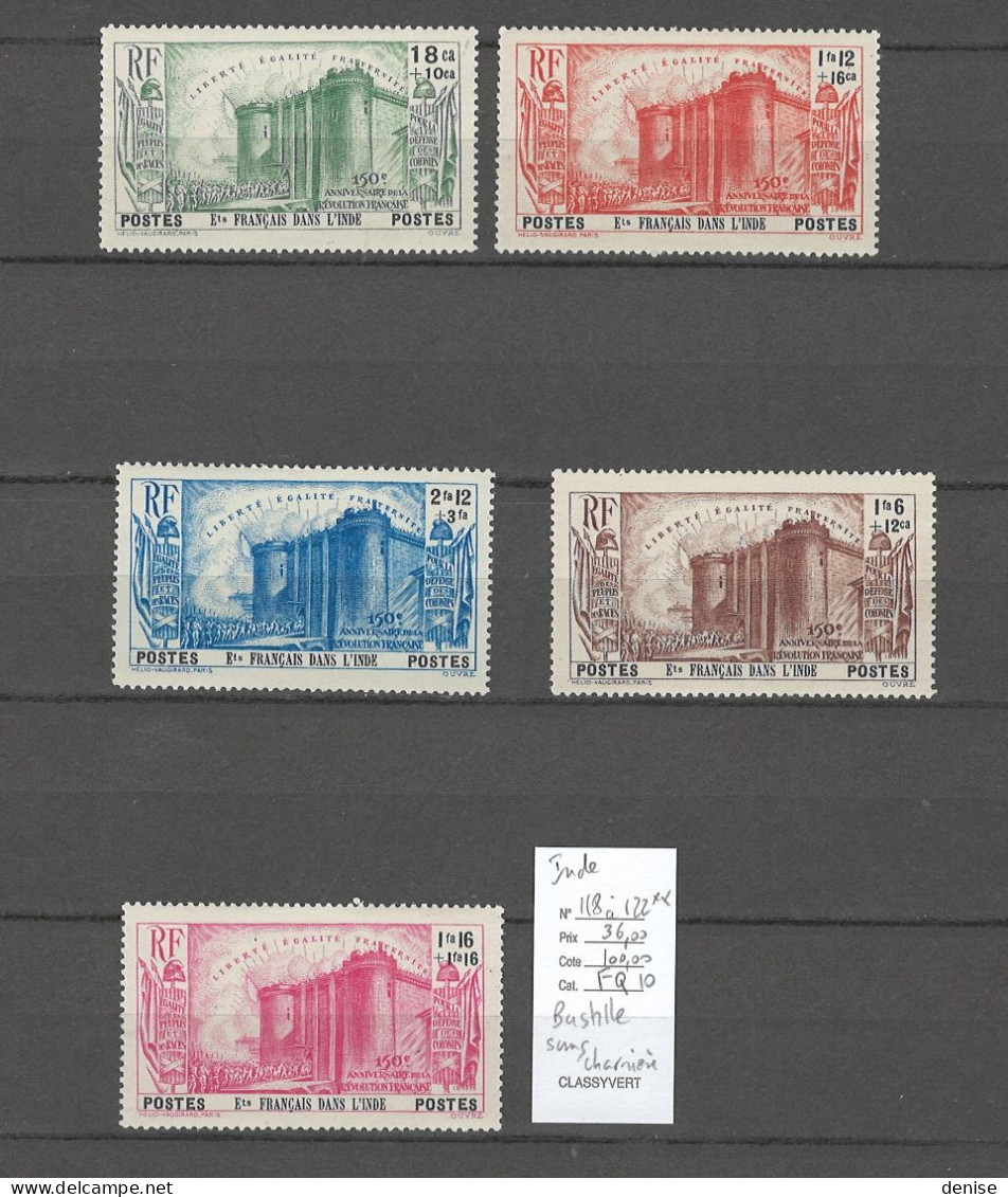 Inde - Série Bastille - Yvert 118 à 122**- 5 Valeurs - Unused Stamps