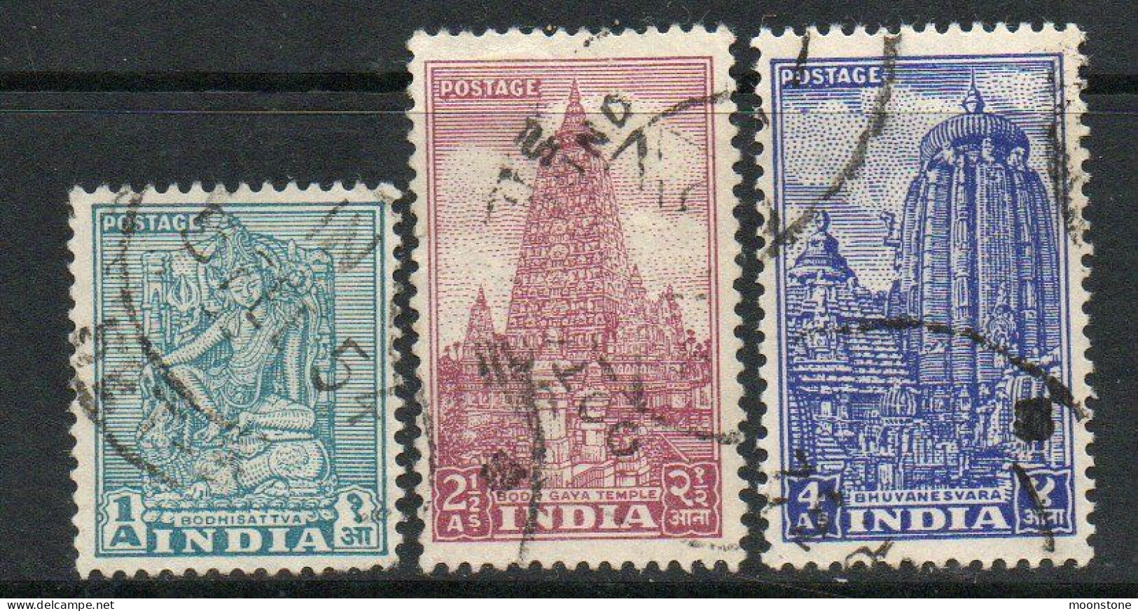India 1950 Typo Definitives Set Of 3, Wmk. Multiple Star, Used, SG 333/333c (E) - Used Stamps