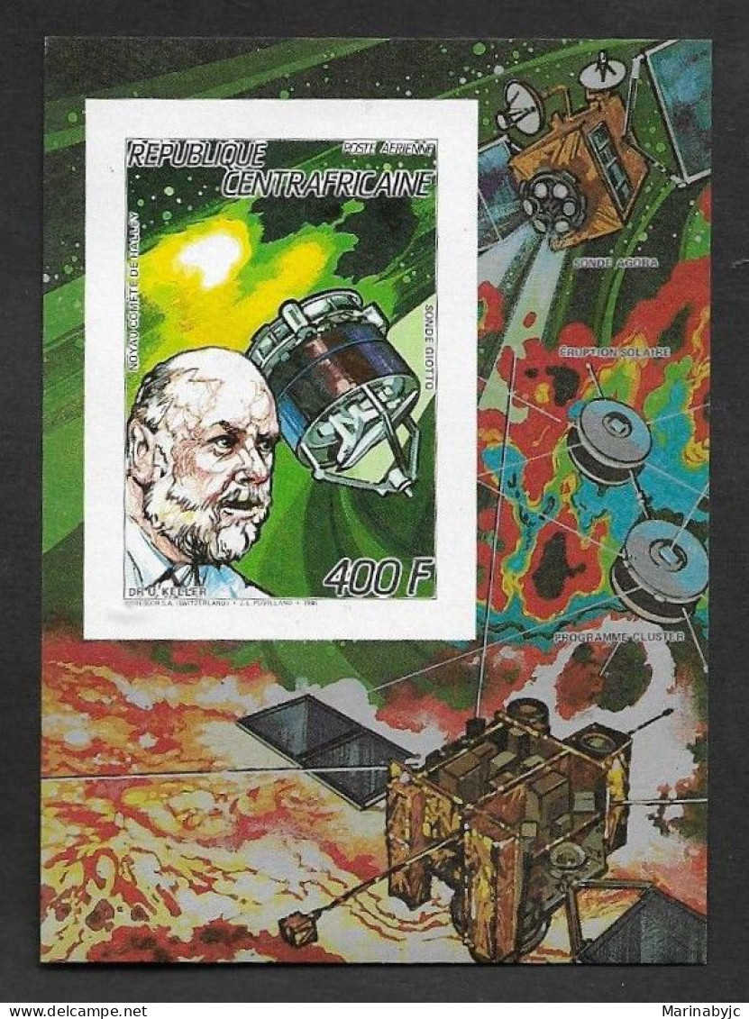SE)1987 CENTRAL AFRICAN REPUBLIC, SPACE RESEARCH, DR. KELLER, HALLEY'S COMET AND "GIOTTO", IMPERFORATE SS, MNH - Centrafricaine (République)