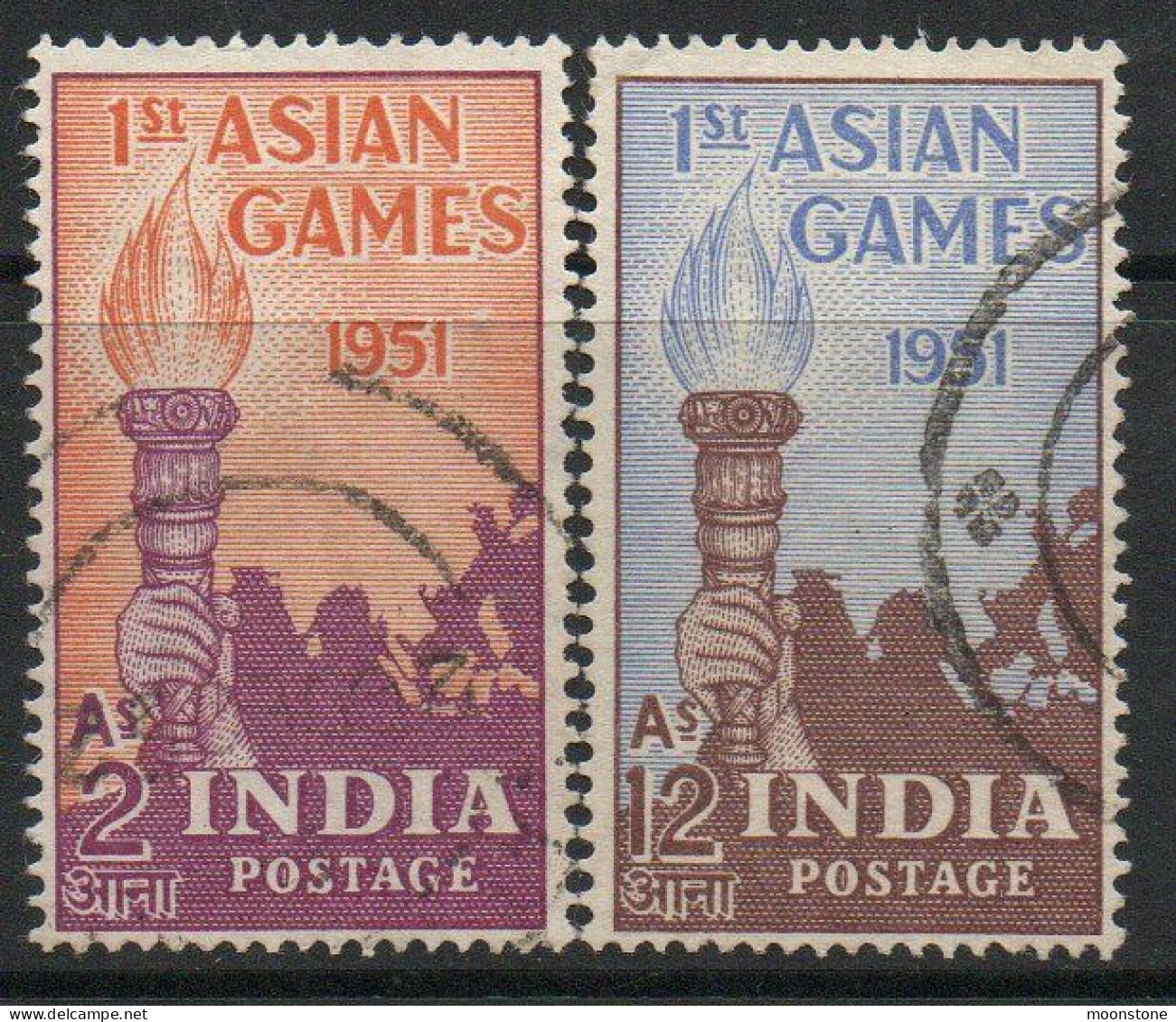 India 1951 Asian Games Set Of 2, Wmk. Multiple Star, Used, SG 335/6 (E) - Usati