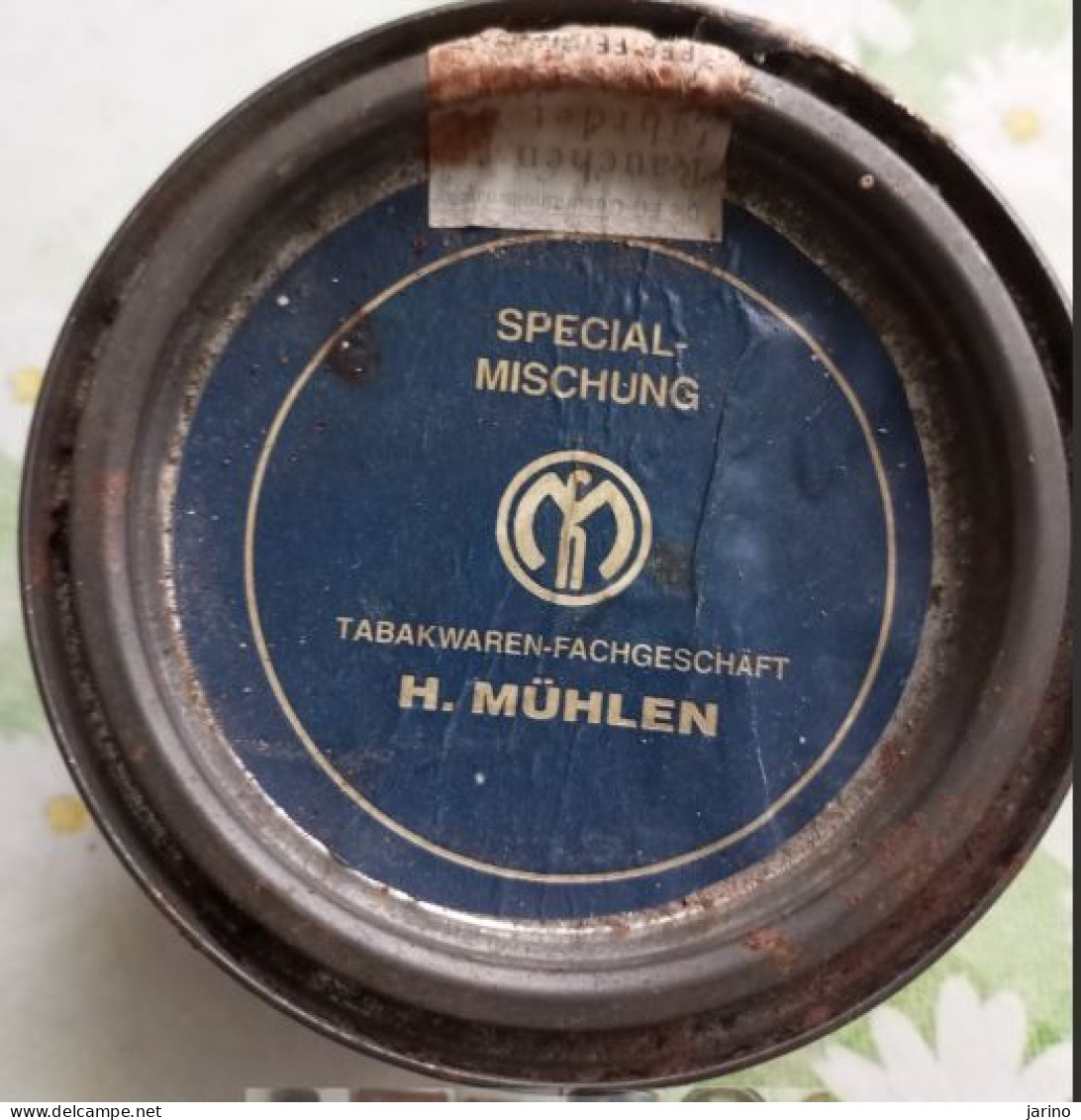 Ancient Empty Metal Tobacco Box Tabakwaren-Fachgeschäft H. MüHLEN, Made In Denmark, Average 10 Cm - Empty Tobacco Boxes