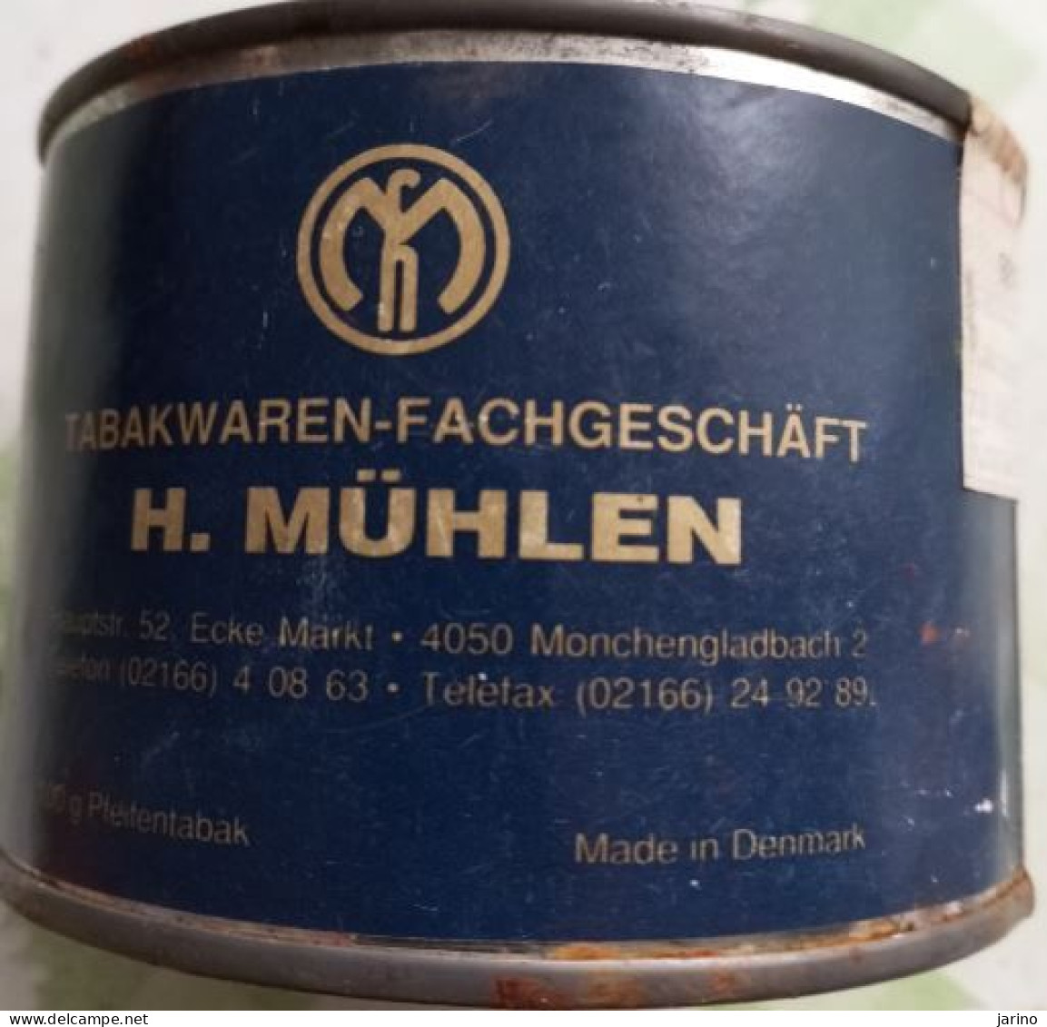 Ancient Empty Metal Tobacco Box Tabakwaren-Fachgeschäft H. MüHLEN, Made In Denmark, Average 10 Cm - Schnupftabakdosen (leer)