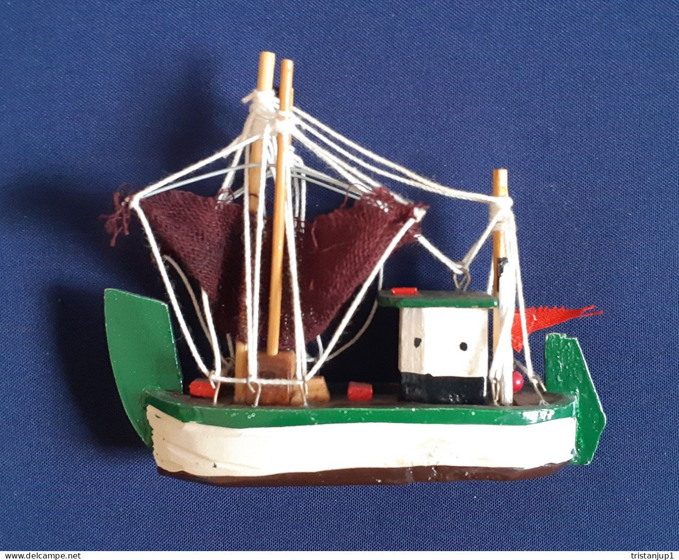 Maquette Bateau Chalutier Miniature Bois Ancien Vintage