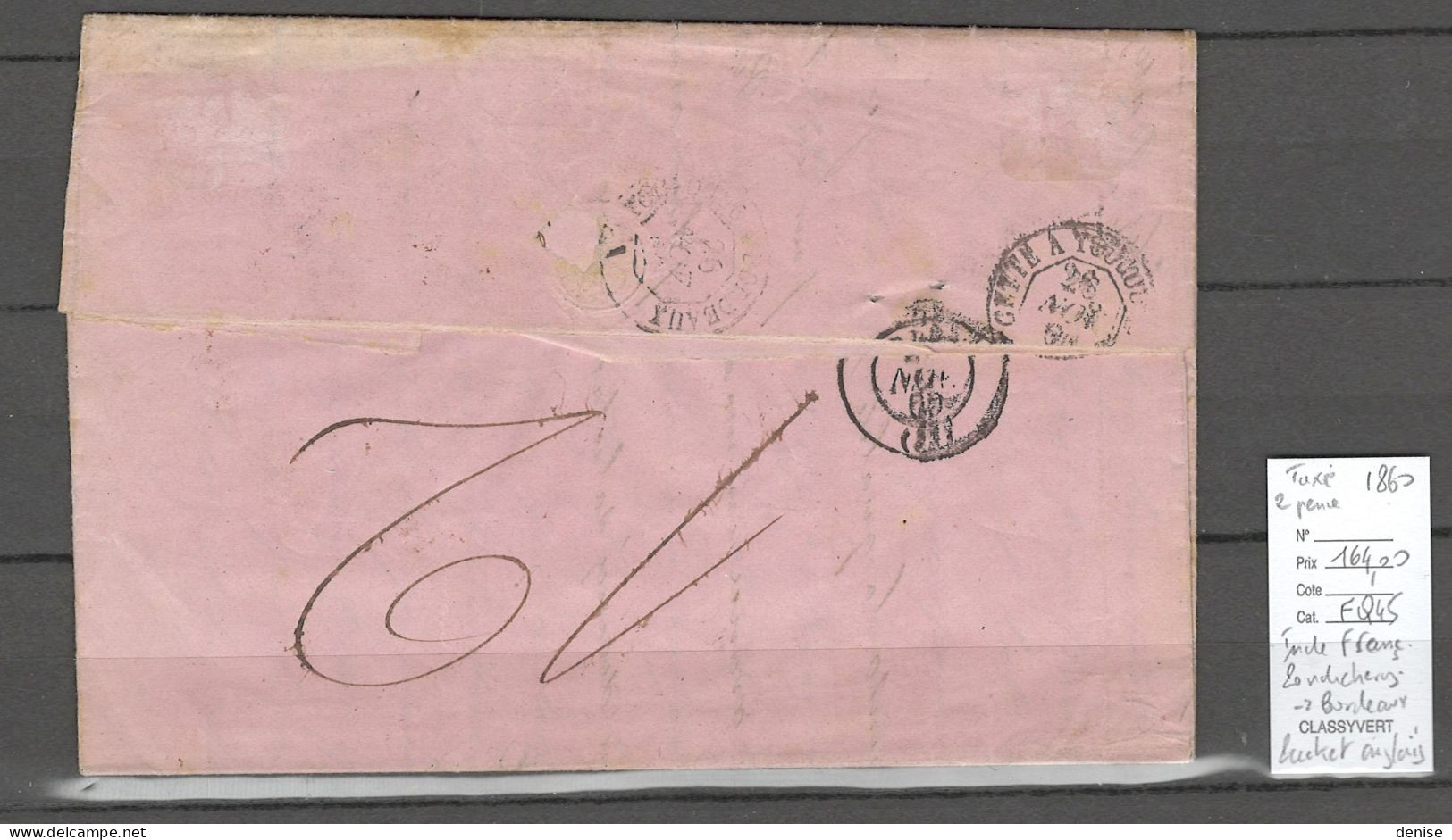 Inde Française - Lettre De Pondichery 1860 - Pour Bordeaux Via Packet Anglais -  Madras Et Suez - Briefe U. Dokumente