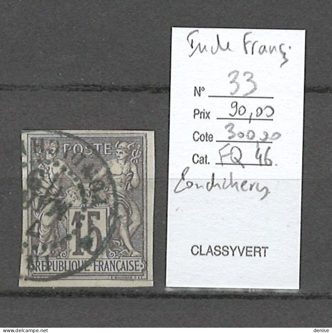 Inde Française - Yvert 33 - Sage 15cts Gris  - Cachet à Date De PONDICHERY - Rare - Sage