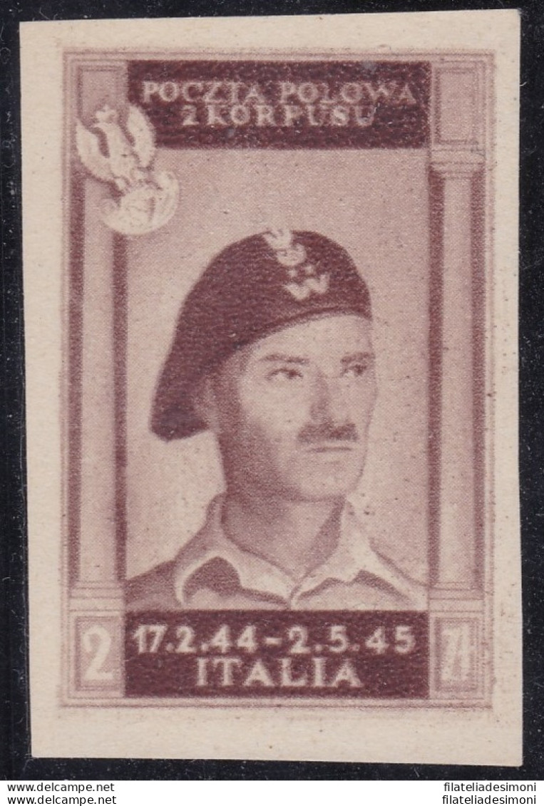 1946 CORPO POLACCO, N. 8Bb 2 Zl. Bruno Cioccolato Chiaro NUOVO SENZA GOMMA Certificato Biondi - 1946-47 Corpo Polacco Periode