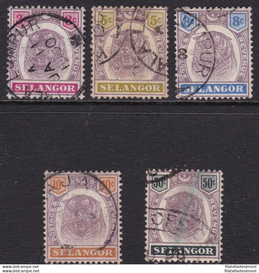 1895-99 SELANGOR, SG  N° 54/57+59 Tiger 5 Val. USED - Otros & Sin Clasificación