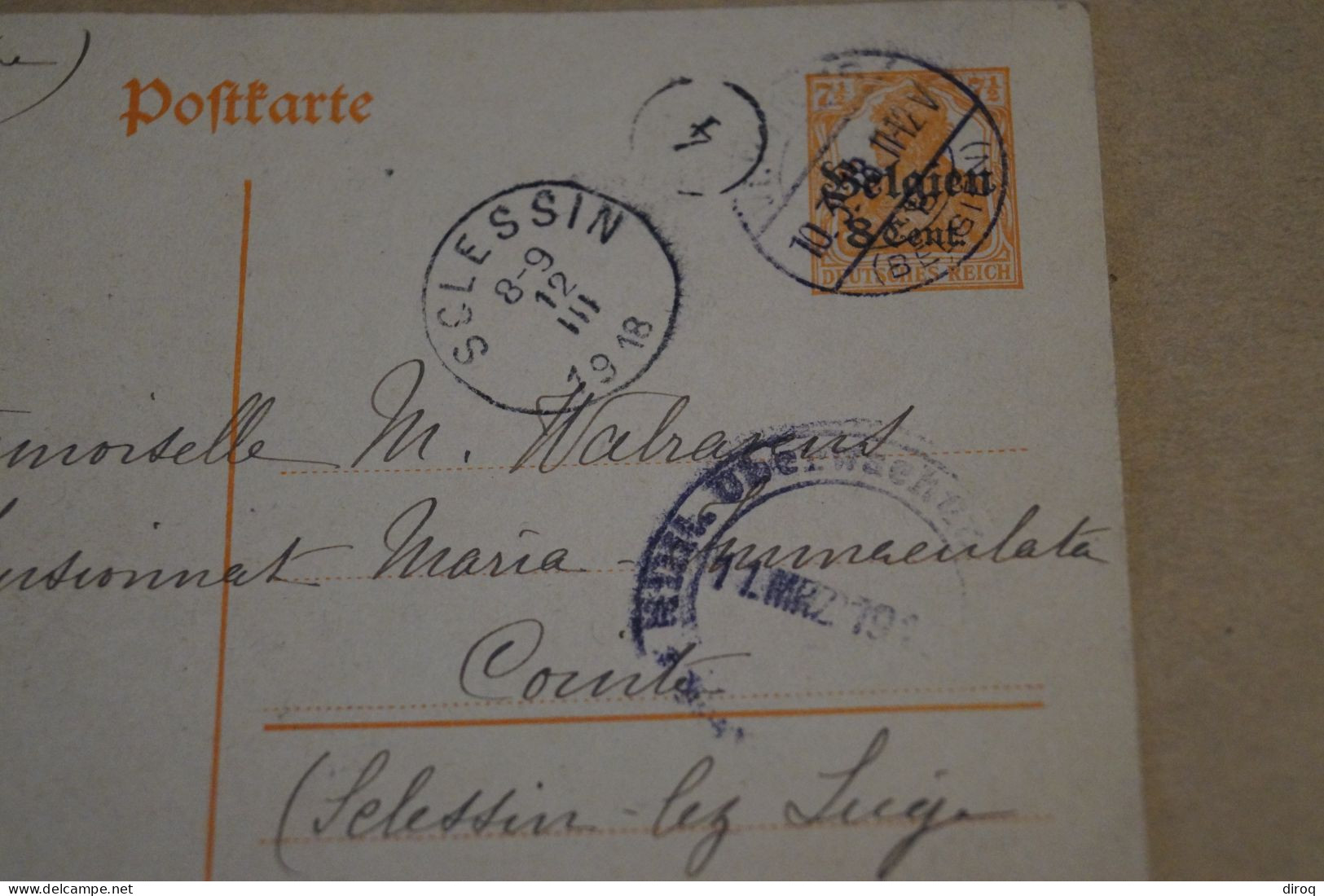 Bel Envoi Avec Oblitération Militaire,1918,oblitération Sclessin Poste N° 4,guerre 14-18,original Pour Collection - Deutsche Armee