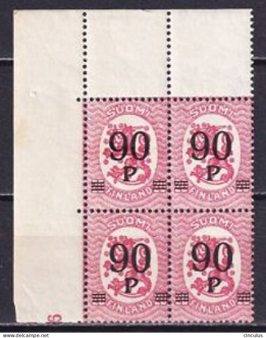 1921. Finland. Coat Of Arms, Overprint. MNH. Mi. Nr. 109 (quadruple) - Neufs