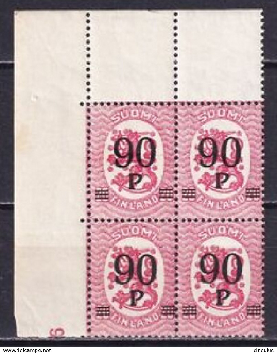 1921. Finland. Coat Of Arms, Overprint. MNH. Mi. Nr. 109 (quadruple) - Nuovi