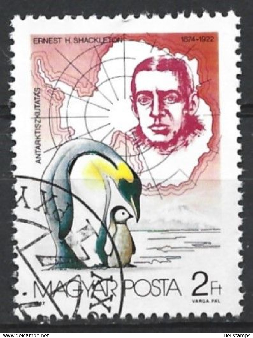 Hungary 1987. Scott #3077 (U) Antarctic Research, 75th Anniv. Ernest H. Shackleton (1874-1922) And Penguins - Used Stamps