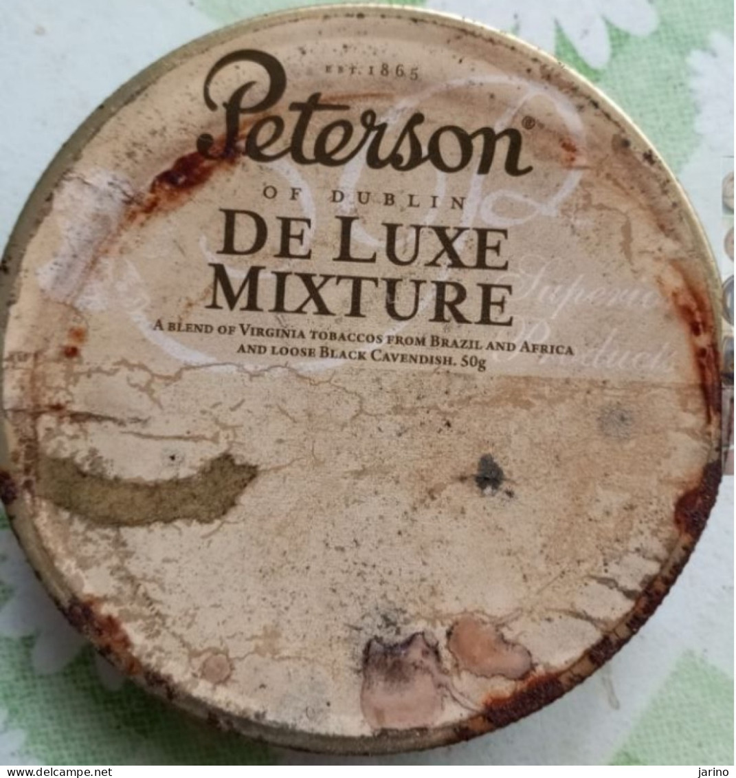 Ancient Empty Metal Tobacco Box Peterson Of Dublin De Luxe Mixture, Made In Ireland, Average 10,5 Cm - Cajas Para Tabaco (vacios)