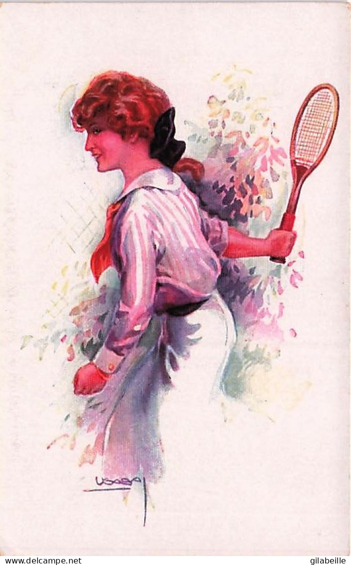 Illustrateur Signé Usabal  - Joueuse De Tennis  - Usabal