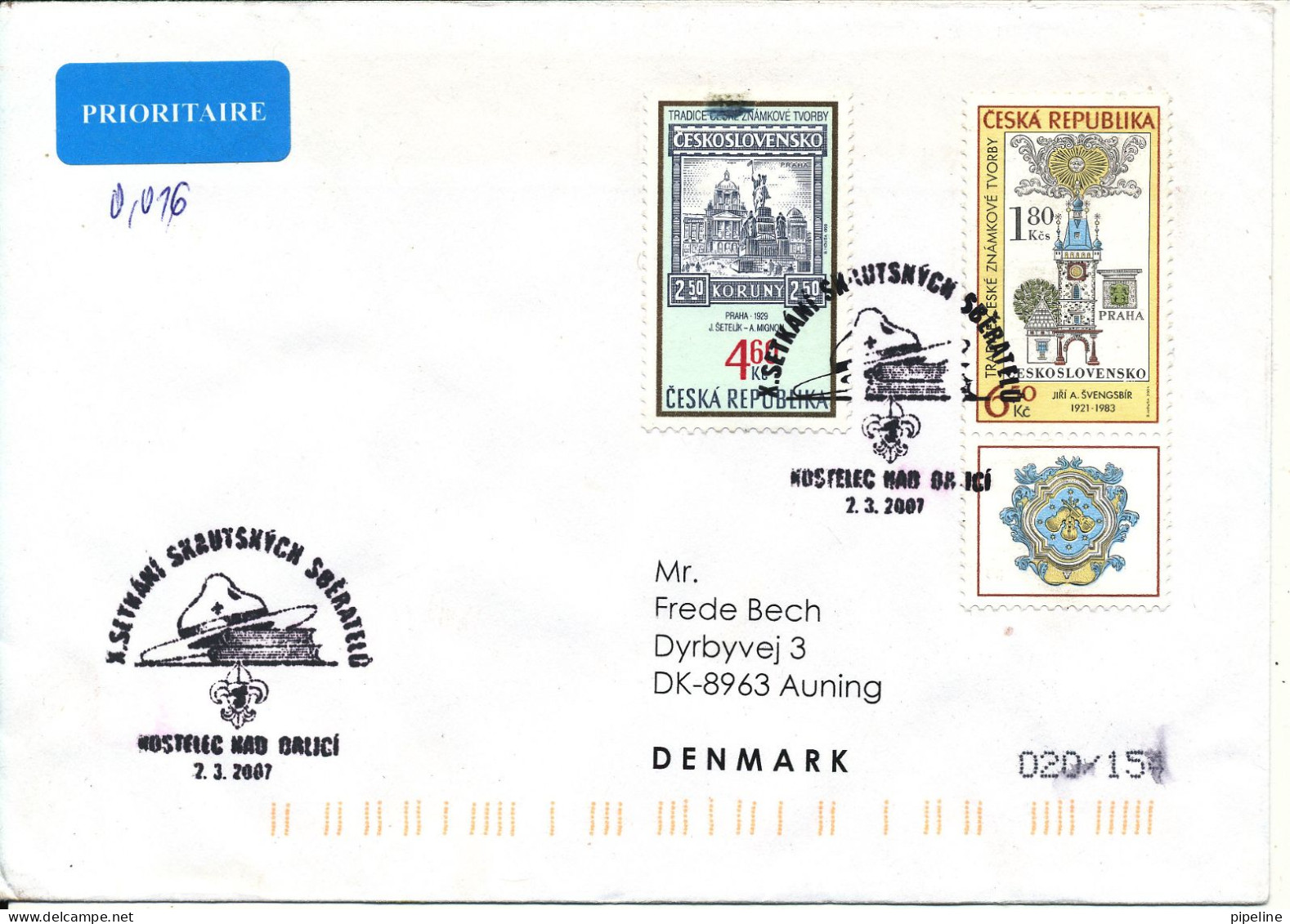 Czech Republic Cover Sent To Denmark 2-3-2007 Topic Stamps Special SCOUT Postmark - Storia Postale