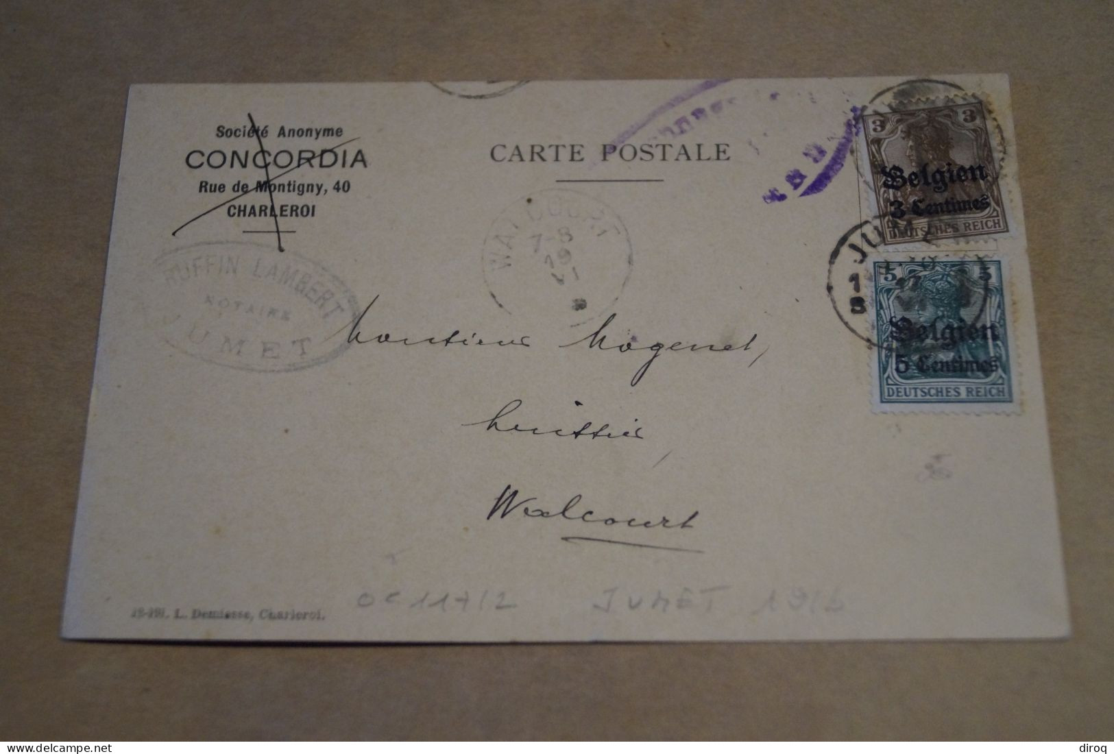 Bel Envoi Avec Oblitération Militaire,1916,oblitération De Jumet, Guerre 14-18,original Pour Collection - Armada Alemana