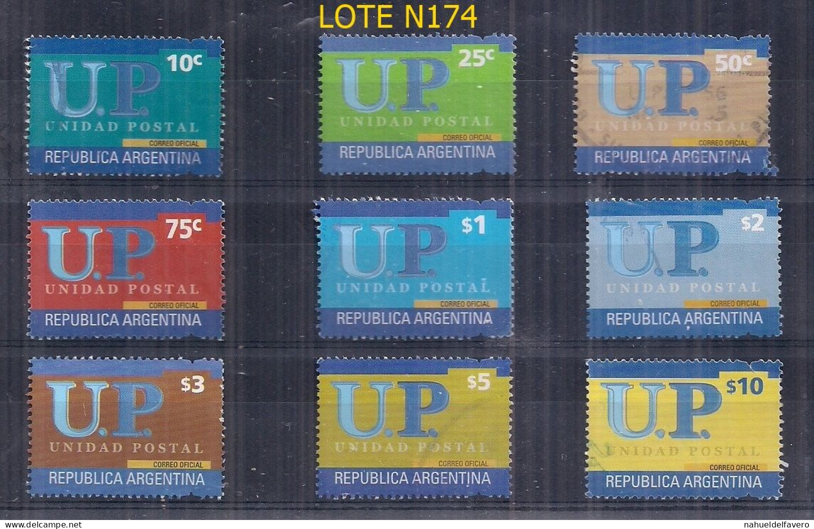 ARGENTINA SERIE BASICA U.P. GJ 3178/86 COLOR PLATEADO DESPLAZADA USADA - Usati