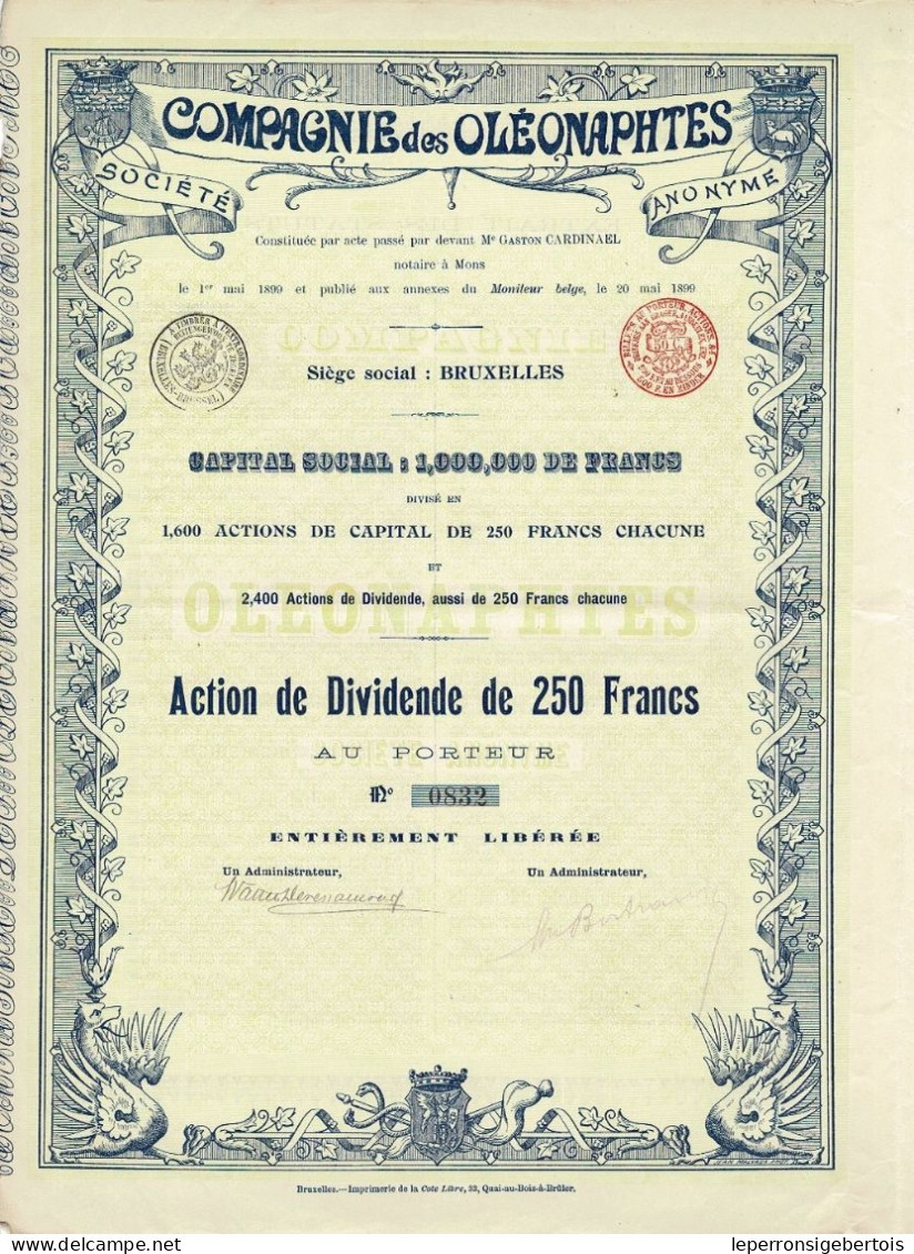 - Titre De 1899 - Compagnie Des Oléonaphtes - Société Anonyme - N°0835 - Petrolio