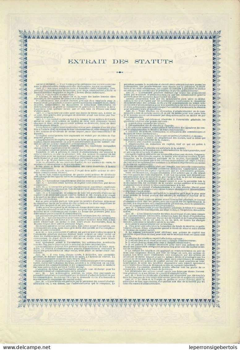 - Titre De 1899 - Compagnie Des Oléonaphtes - Société Anonyme - N°0835 - Aardolie