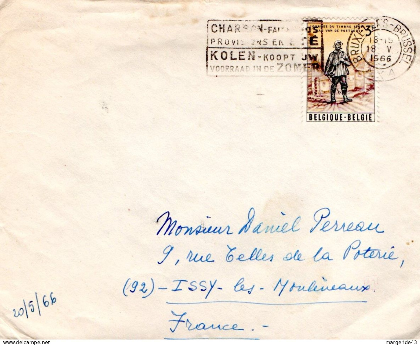 BELGIQUE SEUL SUR LETTRE POUR LA FRANCE 1966 - Covers & Documents
