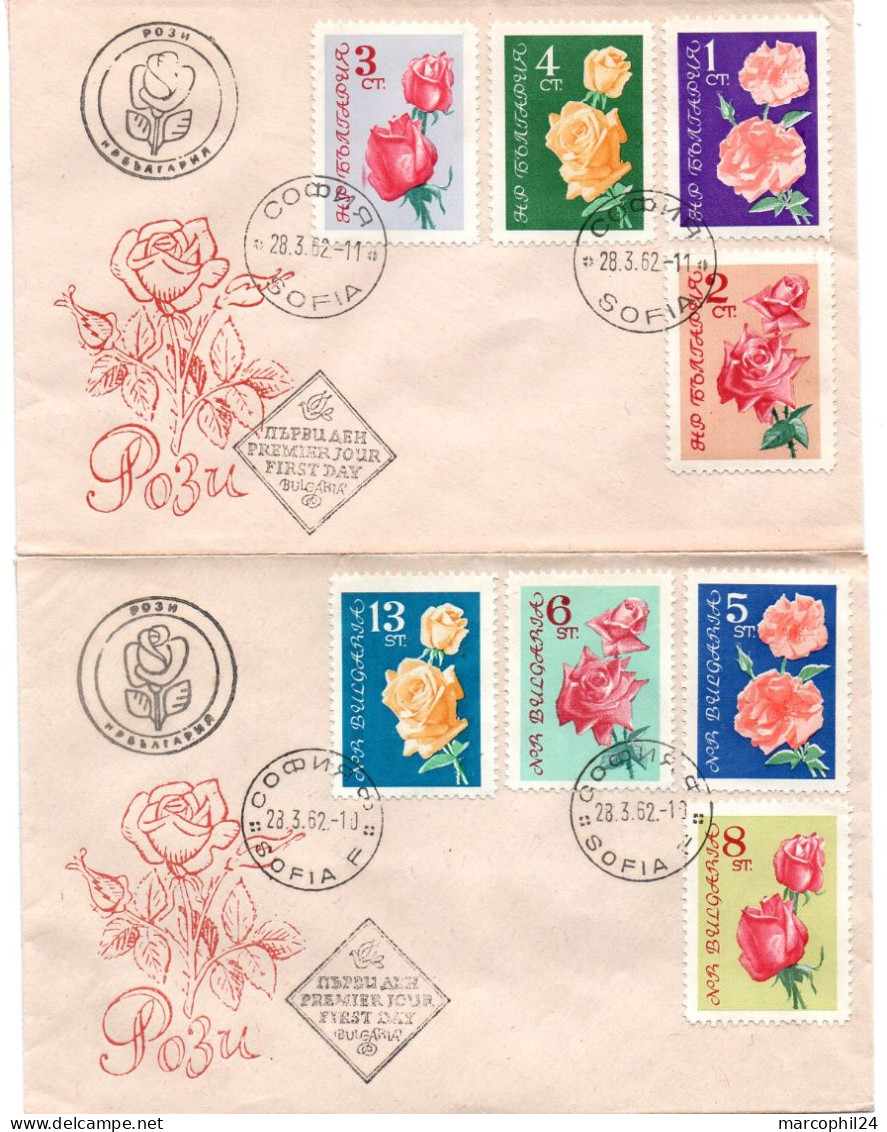 ROSES  = BULGARIE 1962 = 2 ENVELOPPES PREMIER JOUR FDC + N° Yvert  1126-1133 - Roses