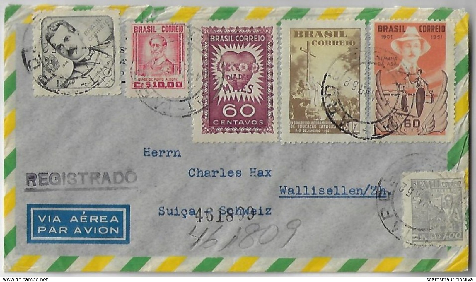 Brazil 1952 Airmail Cover Sent From São Paulo To Wallisellen Switzerland 4 Commemorative Stamp + 2 Definitive - Cartas & Documentos