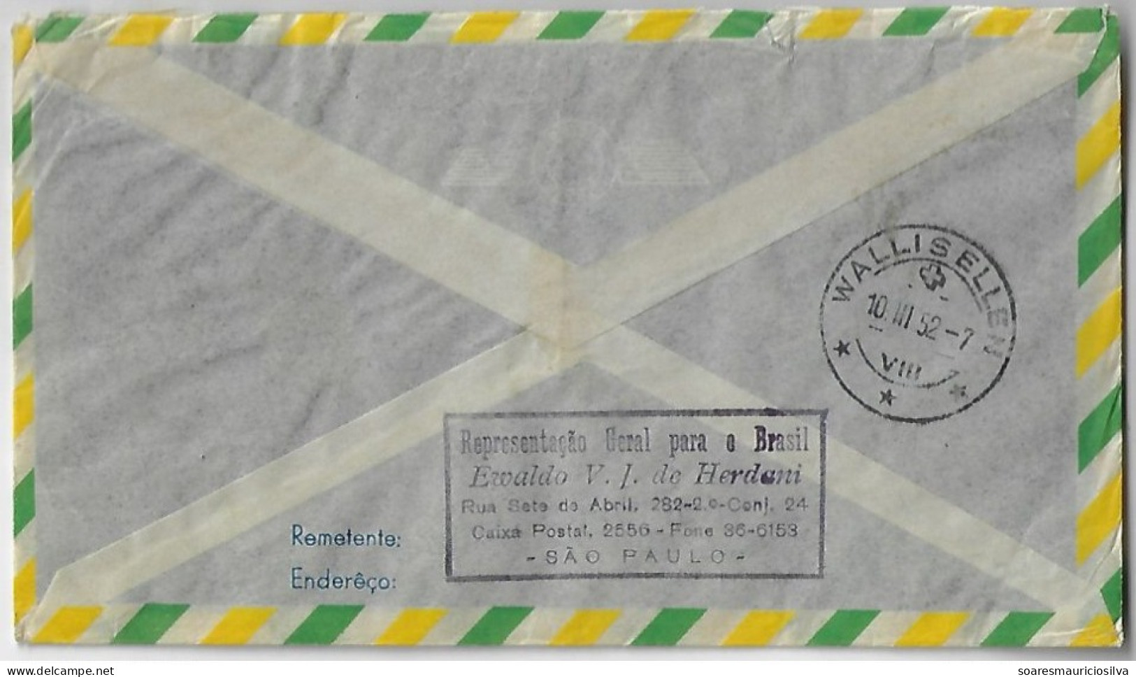 Brazil 1952 Airmail Cover Sent From São Paulo To Wallisellen Switzerland 4 Commemorative Stamp + 2 Definitive - Storia Postale