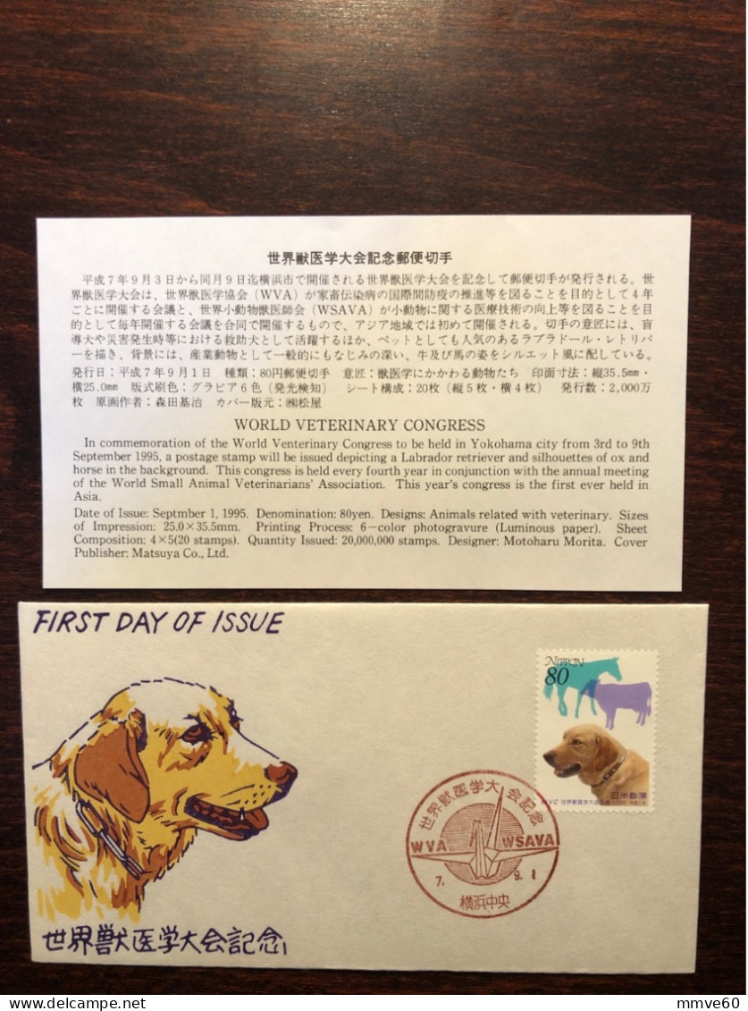 JAPAN FDC COVER 1995 YEAR VETERINARY HEALTH MEDICINE STAMPS - FDC