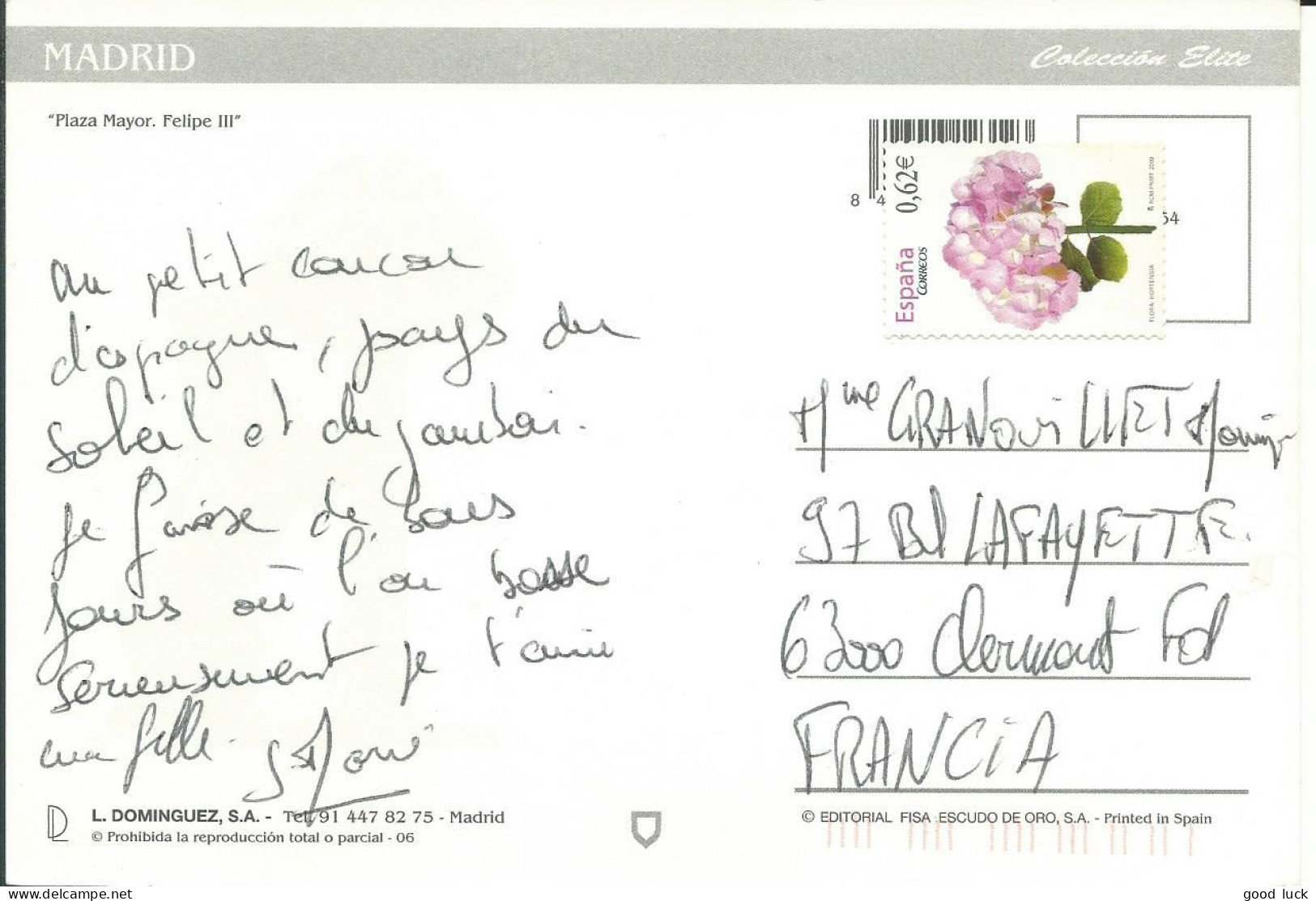 ESPAGNE CARTE 0€62  MADRID POUR CLERMONT FERRAND ( PUY DE DOME )  LETTRE COVER - Brieven En Documenten