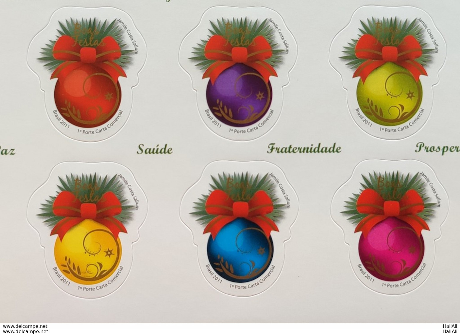 C 3139 Brazil Stamp Christmas Balls Religion 2011 Sextille Complete Series Setenant - Unused Stamps