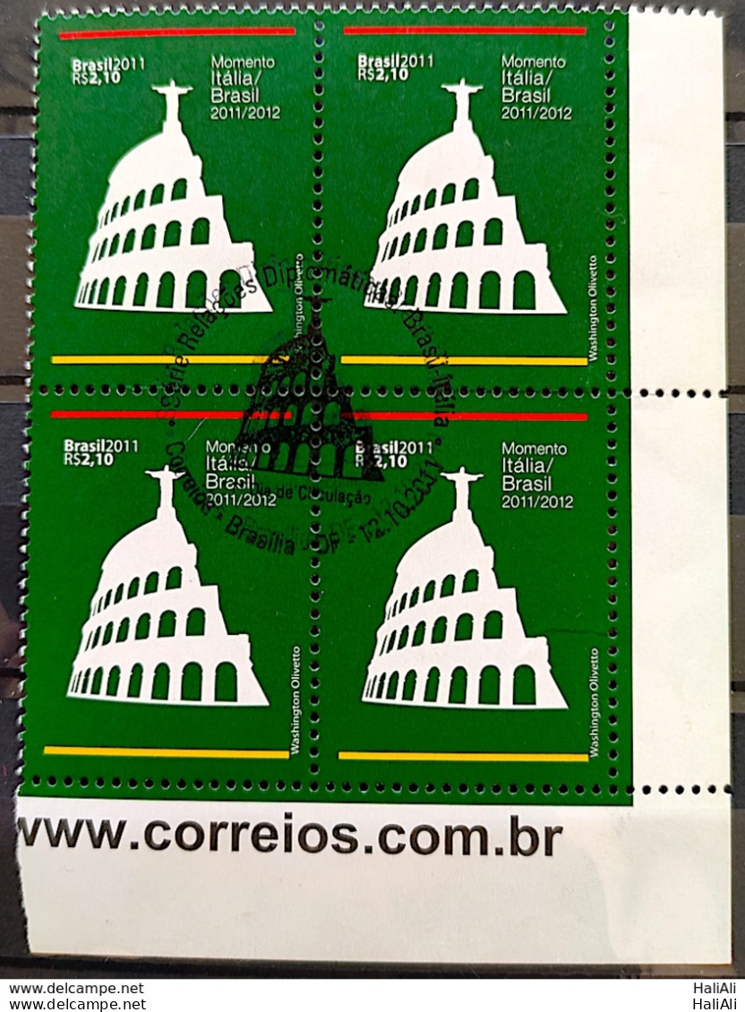 C 3137 Brazil Stamp Diplomatic Relations Italy 2011 Block Of 4 CBC Brasília Site - Nuovi