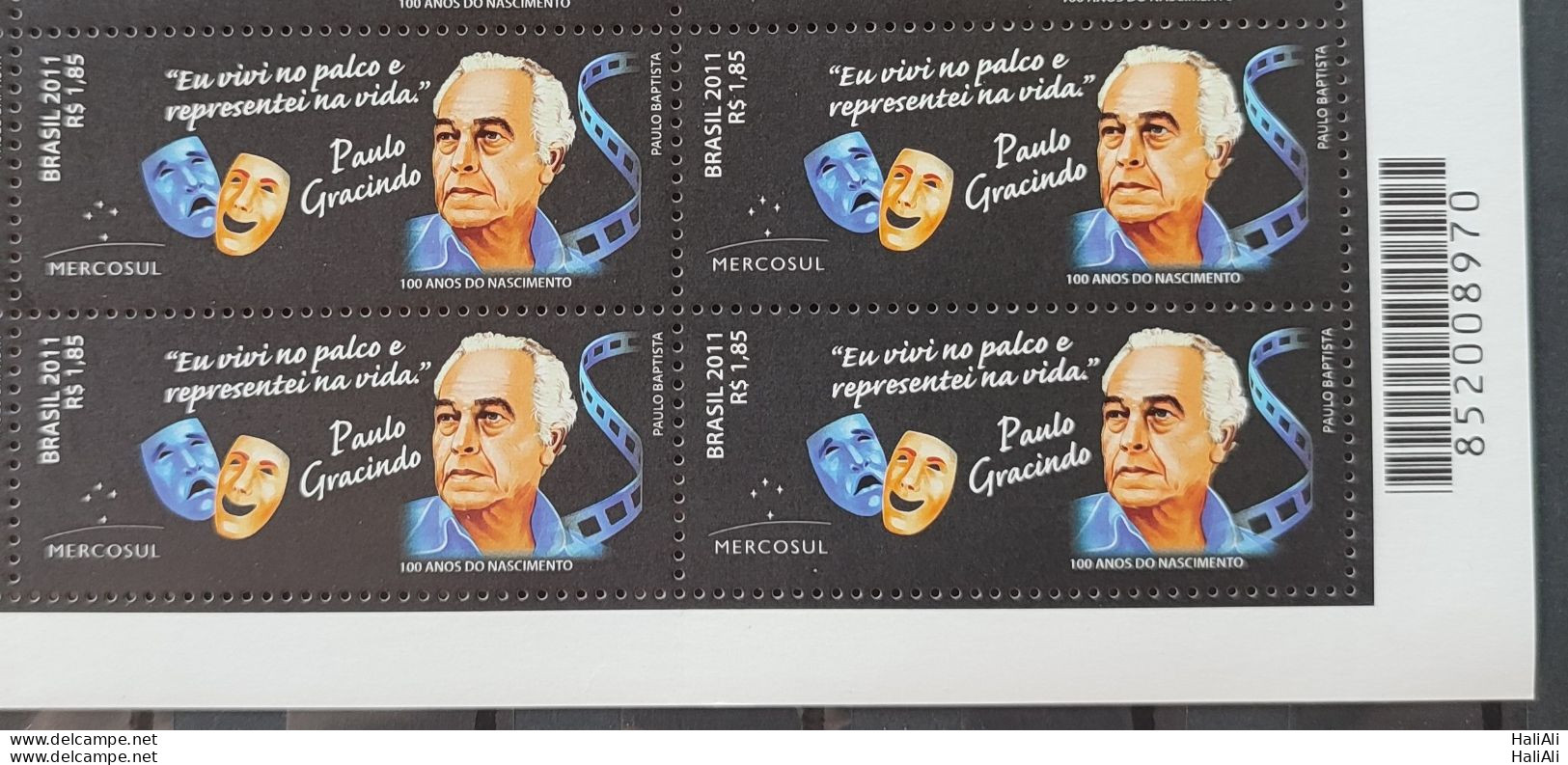 C 3100 Brazil Stamp Paulo Gracindo Actor Theater Cinema TV 2011 Block Of 4 Bar Code - Neufs