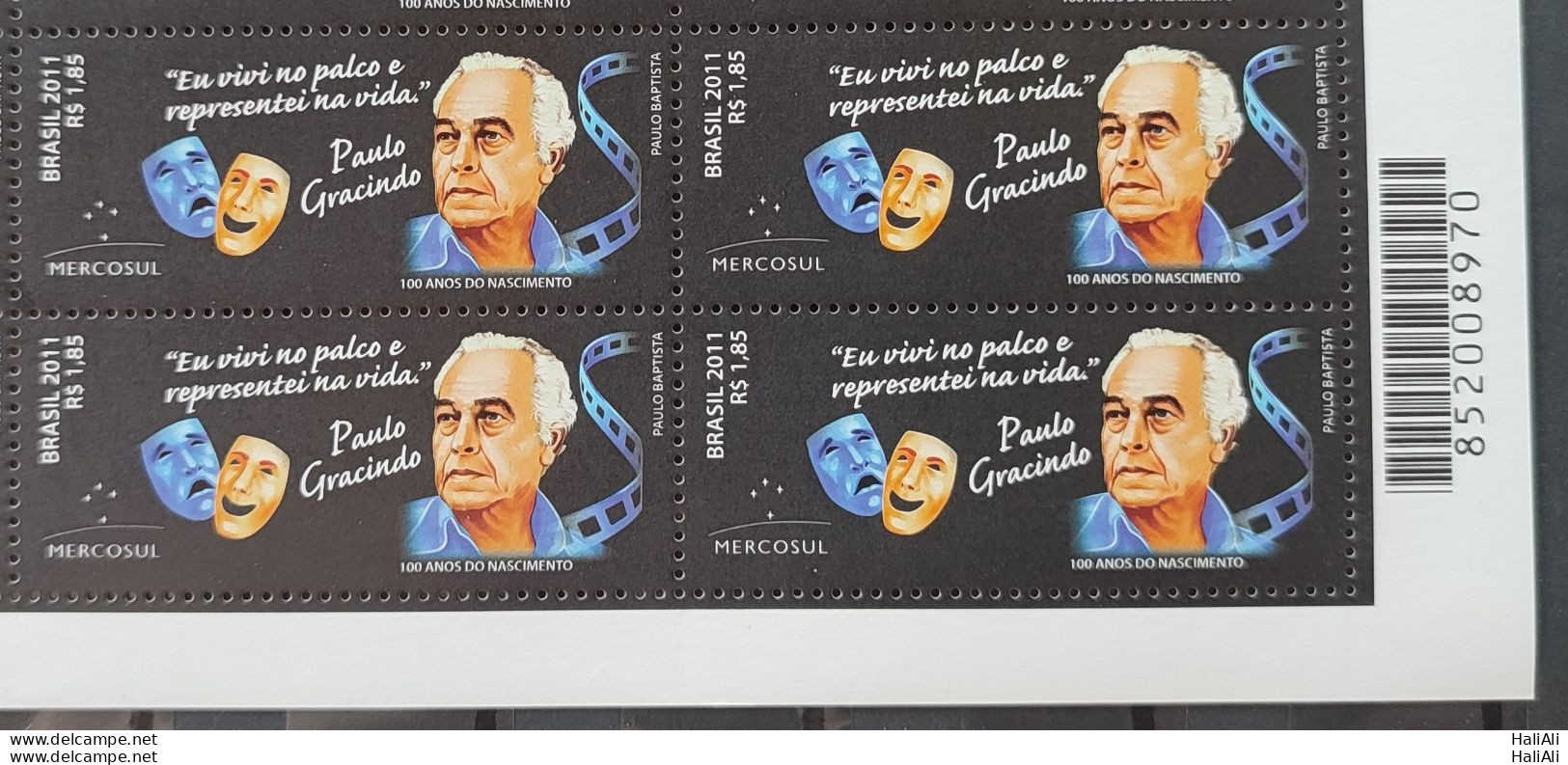 C 3100 Brazil Stamp Paulo Gracindo Actor Theater Cinema TV 2011 Block Of 4 Bar Code - Unused Stamps