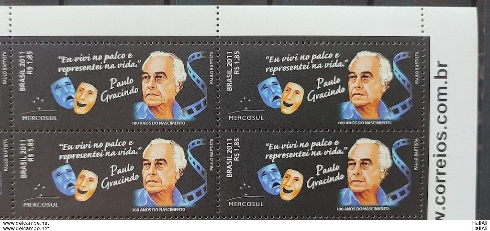 C 3100 Brazil Stamp Paulo Gracindo Actor Theater Cinema TV 2011 Block Of 4 Vignette Site - Neufs