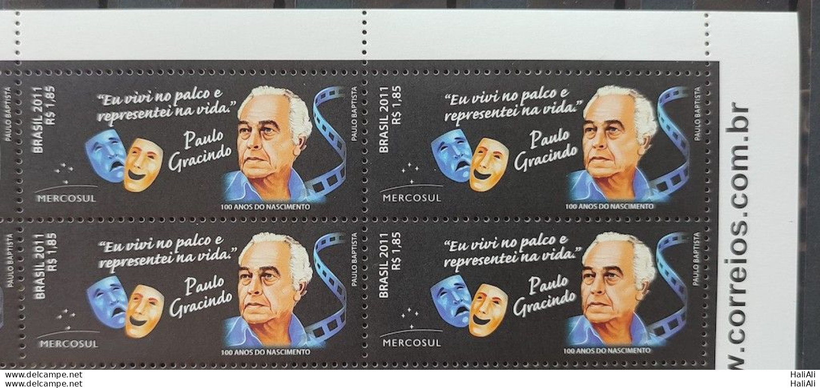 C 3100 Brazil Stamp Paulo Gracindo Actor Theater Cinema TV 2011 Block Of 4 Vignette Site - Unused Stamps